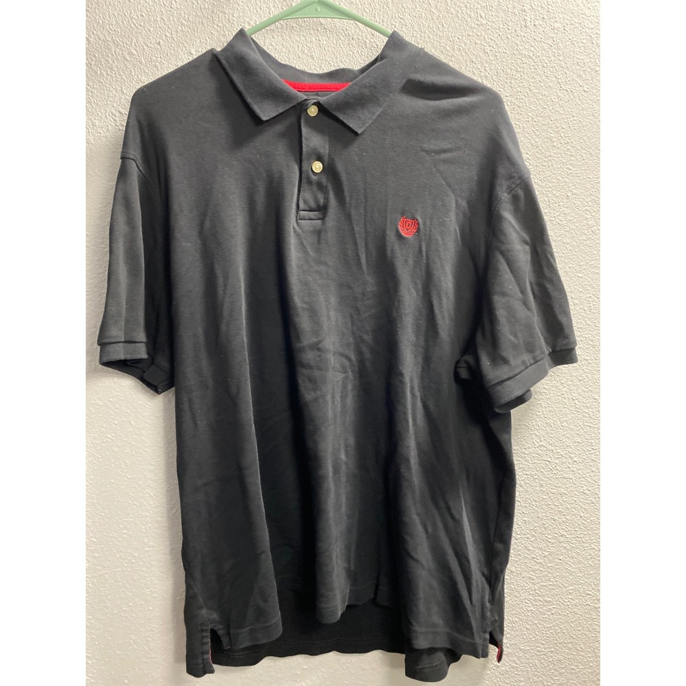 Chaps Mens Natural Stretch Polo Shirt Black Short Sleeve Red Crest Logo XL